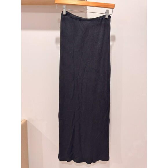 Reformation Womens S Black Knot Pull On Stretch Ribbed Front Slit Maxi Skirt - Picture 2 of 7